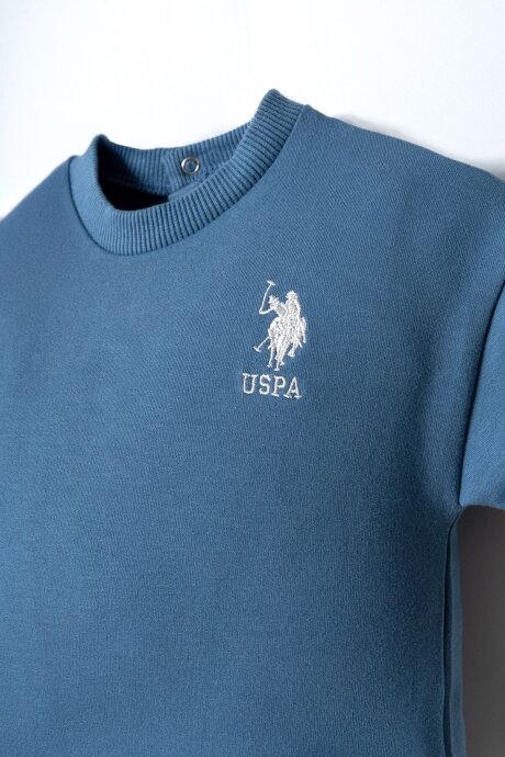 U.S. Polo Assn. Erkek Bebek Pamuklu Bisiklet Yaka Nakışlı Yazlık Regular Fit Mavi Bebek Takımı USB2916-C-V2 - 2