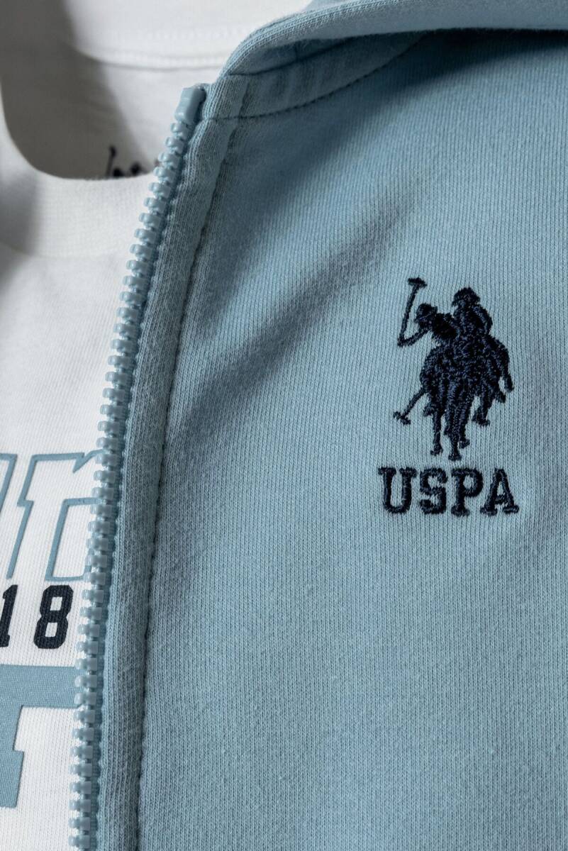 U.S. Polo Assn. Erkek Bebek Pamuklu Fermuarlı Yaka Nakışlı Yazlık Regular Fit Mavi 3'Lü Bebek Takımı USB2920-C-V1 - 2