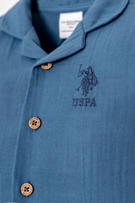 U.S. Polo Assn. Erkek Bebek %100 Pamuk Gömlek Yaka Nakışlı Yazlık Regular Fit Mavi Pijama Takımı USB2947-C-V1 - 2