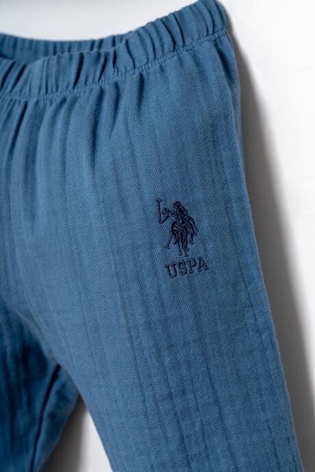 U.S. Polo Assn. Erkek Bebek %100 Pamuk Gömlek Yaka Nakışlı Yazlık Regular Fit Mavi Pijama Takımı USB2947-C-V1 - 3