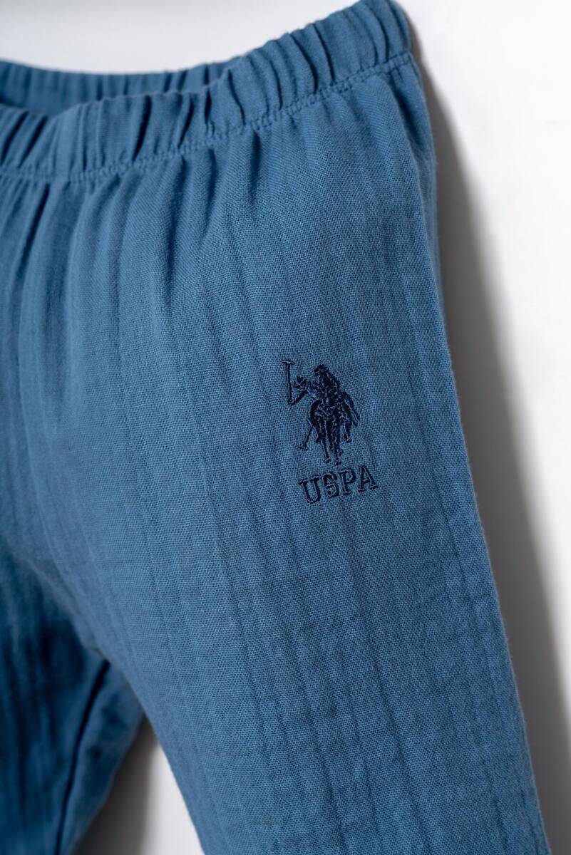 U.S. Polo Assn. Erkek Bebek %100 Pamuk Gömlek Yaka Nakışlı Yazlık Regular Fit Mavi Pijama Takımı USB2947-C-V1 - 3