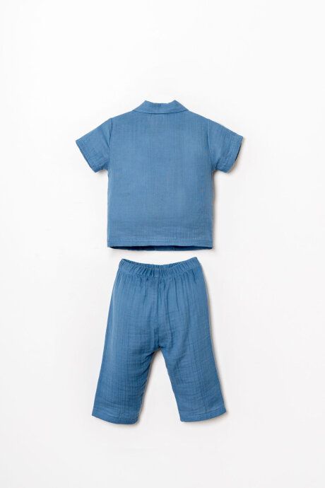 U.S. Polo Assn. Erkek Bebek %100 Pamuk Gömlek Yaka Nakışlı Yazlık Regular Fit Mavi Pijama Takımı USB2947-C-V1 - 4