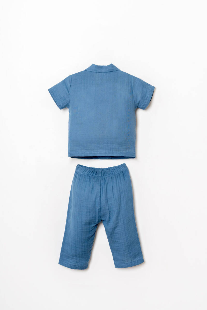 U.S. Polo Assn. Erkek Bebek %100 Pamuk Gömlek Yaka Nakışlı Yazlık Regular Fit Mavi Pijama Takımı USB2947-C-V1 - 4