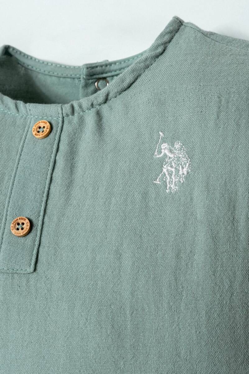 U.S. Polo Assn. Erkek Bebek %100 Pamuk Hakim Yaka Nakışlı Yazlık Regular Fit Yeşil Bebek Takımı USB2882-C-V3 - 2