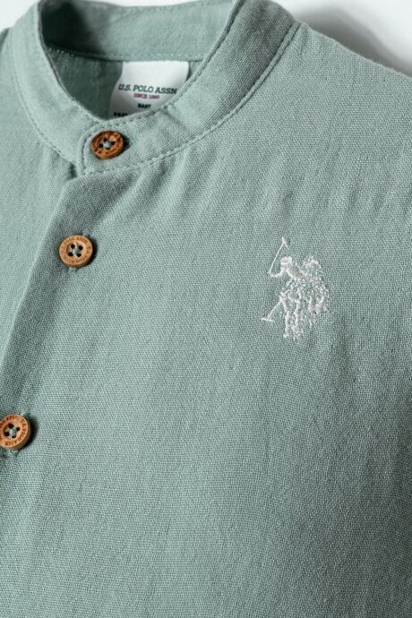 U.S. Polo Assn. Erkek Bebek Gömlek Yaka Nakışlı Yazlık Regular Fit Yeşil Bebek Takımı USB2883-C-V3 (1)