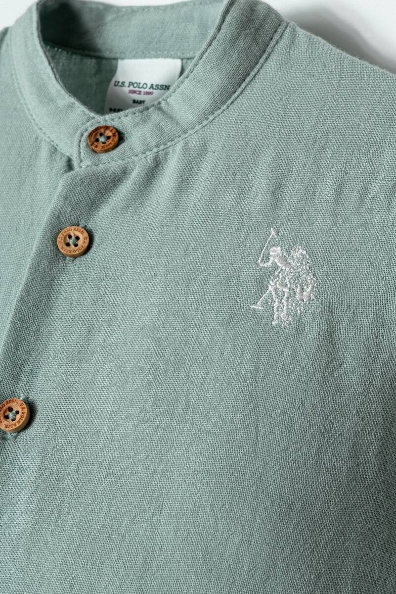 U.S. Polo Assn. Erkek Bebek %100 Pamuk Gömlek Yaka Nakışlı Yazlık Regular Fit Yeşil Bebek Takımı USB2883-C-V3 - 2