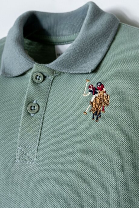 U.S. Polo Assn. Erkek Bebek %100 Pamuk Polo Yaka Nakışlı Yazlık Regular Fit Yeşil Bebek Takımı USB2885-C-V3 - 2