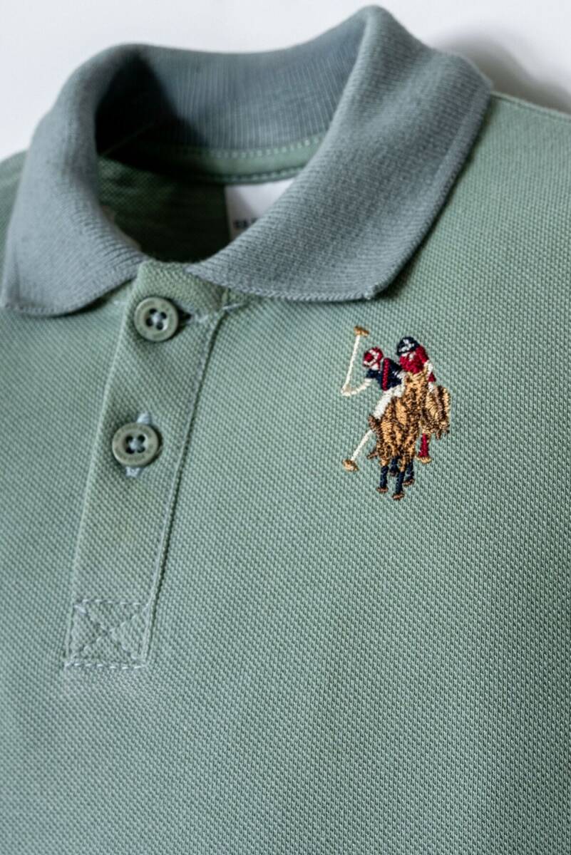 U.S. Polo Assn. Erkek Bebek %100 Pamuk Polo Yaka Nakışlı Yazlık Regular Fit Yeşil Bebek Takımı USB2885-C-V3 - 2