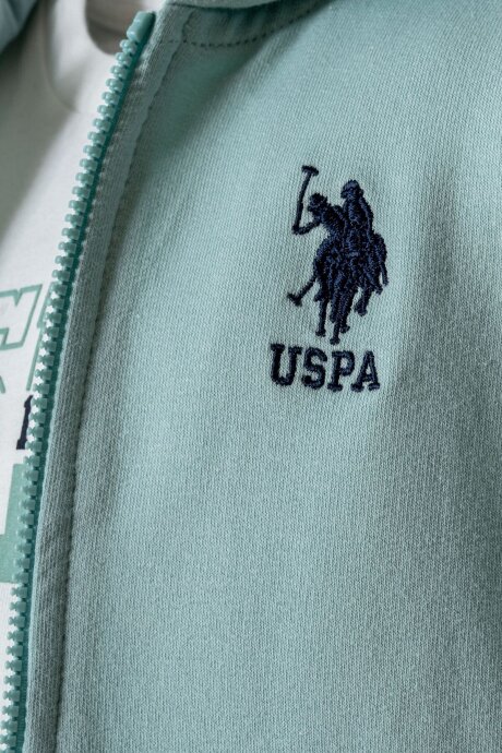 U.S. Polo Assn. Erkek Bebek Pamuklu Fermuarlı Yaka Nakışlı Yazlık Regular Fit Yeşil 3'Lü Bebek Takımı USB2920-C-V2 - 2