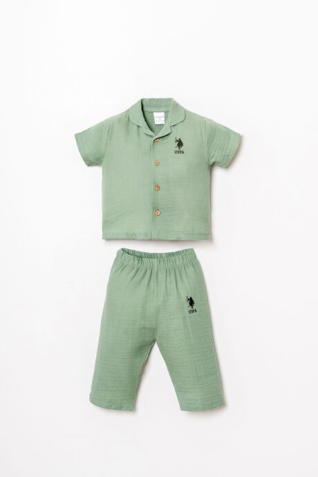 U.S. Polo Assn. Erkek Bebek %100 Pamuk Gömlek Yaka Nakışlı Yazlık Regular Fit Yeşil Pijama Takımı USB2947-C-V2 