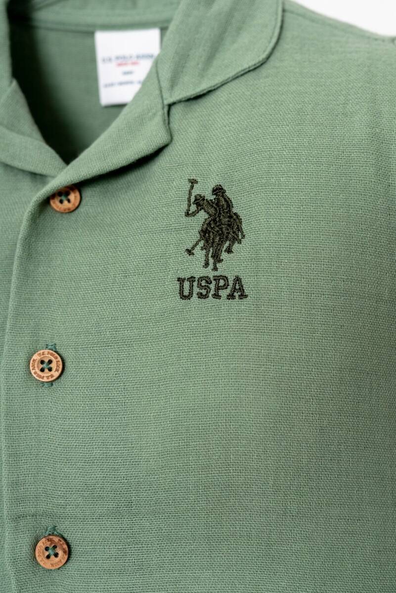 U.S. Polo Assn. Erkek Bebek %100 Pamuk Gömlek Yaka Nakışlı Yazlık Regular Fit Yeşil Pijama Takımı USB2947-C-V2 - 2