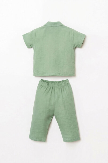 U.S. Polo Assn. Erkek Bebek %100 Pamuk Gömlek Yaka Nakışlı Yazlık Regular Fit Yeşil Pijama Takımı USB2947-C-V2 - 4