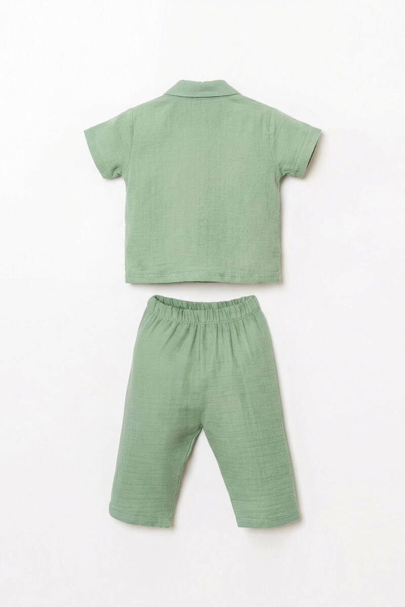 U.S. Polo Assn. Erkek Bebek %100 Pamuk Gömlek Yaka Nakışlı Yazlık Regular Fit Yeşil Pijama Takımı USB2947-C-V2 - 4