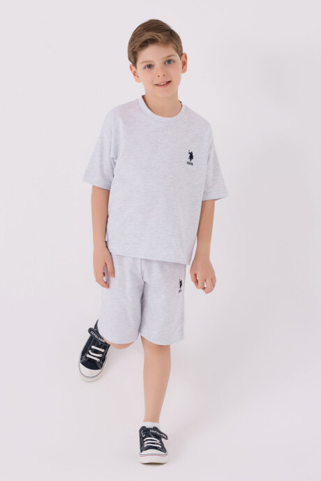 U.S. Polo Assn. Erkek Çocuk Pamuklu Bisiklet Yaka Sargı Nakışlı Yazlık Regular Fit Gri Bermuda Takım US1779-C-V26