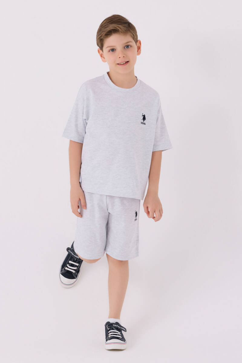 U.S. Polo Assn. Erkek Çocuk Pamuklu Bisiklet Yaka Sargı Nakışlı Yazlık Regular Fit Gri Bermuda Takım US1779-C-V26 - 1
