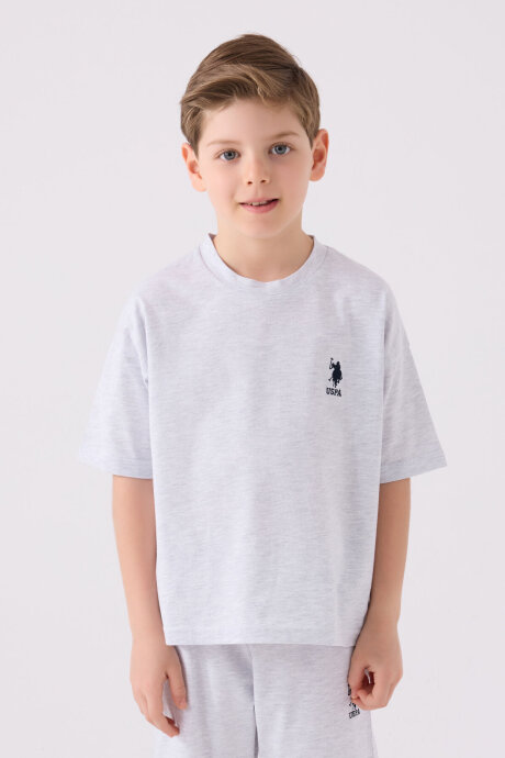 U.S. Polo Assn. Erkek Çocuk Pamuklu Bisiklet Yaka Sargı Nakışlı Yazlık Regular Fit Gri Bermuda Takım US1779-C-V26 (1)
