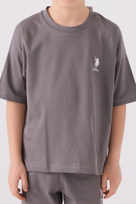 U.S. Polo Assn. Erkek Çocuk Bisiklet Yaka Sargı Nakışlı Yazlık Regular Fit Gri Bermuda Takım US1779-C-V7 - 4