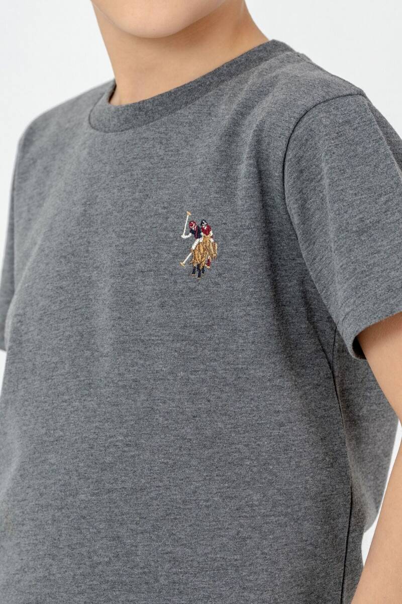 U.S. Polo Assn. Erkek Çocuk Pamuklu Bisiklet Yaka Nakışlı Yazlık Regular Fit Gri Bermuda Takım US2470-C-V3 - 2