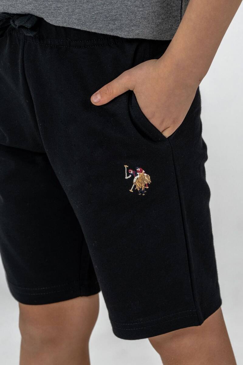 U.S. Polo Assn. Erkek Çocuk Pamuklu Bisiklet Yaka Nakışlı Yazlık Regular Fit Gri Bermuda Takım US2470-C-V3 - 3