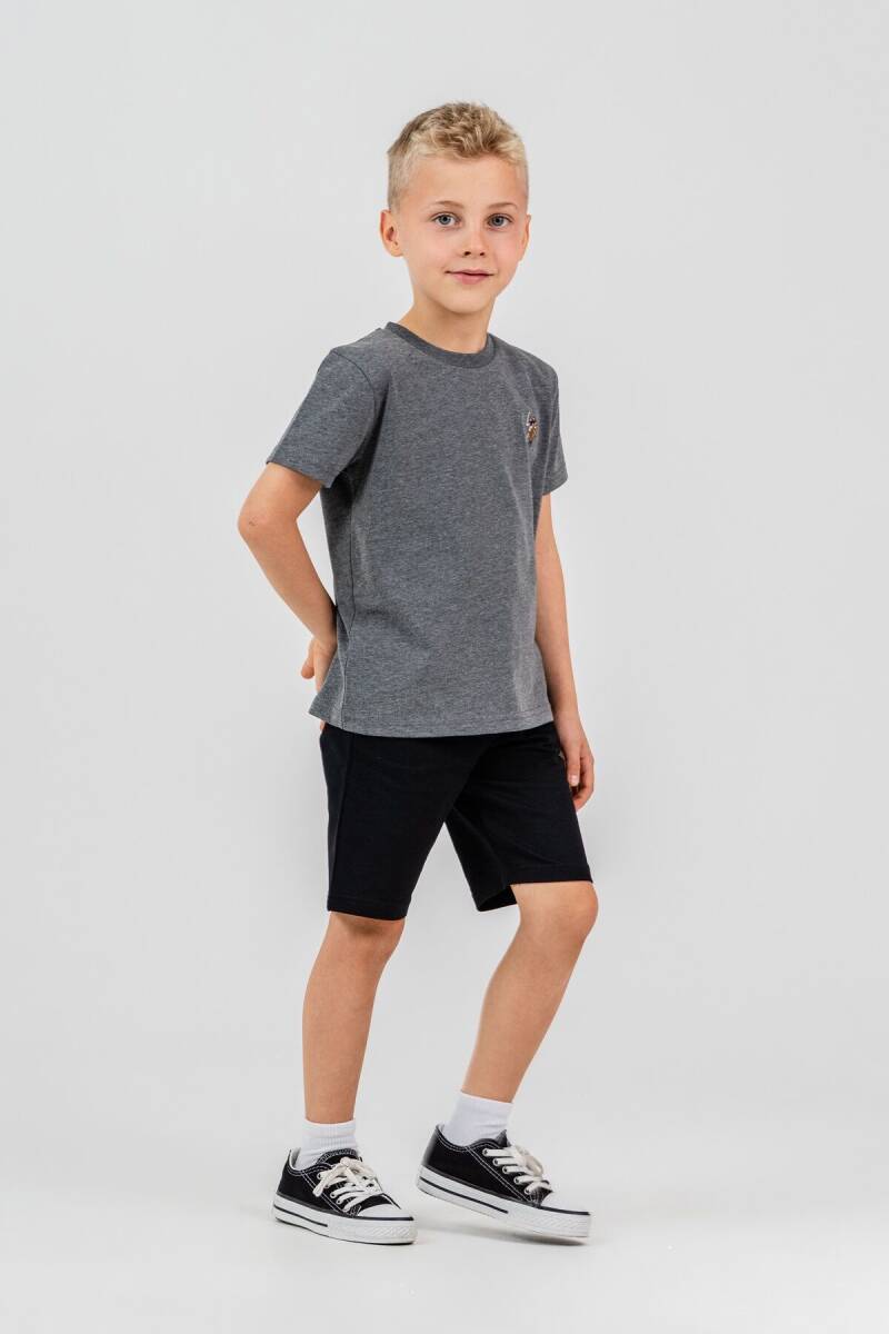 U.S. Polo Assn. Erkek Çocuk Pamuklu Bisiklet Yaka Nakışlı Yazlık Regular Fit Gri Bermuda Takım US2470-C-V3 - 5