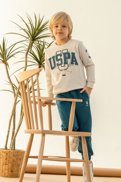 U.S. Polo Assn. Erkek Çocuk Baskılı Beyaz Uzun Kol Eşofman Takımı US2618-C-V3 - 7