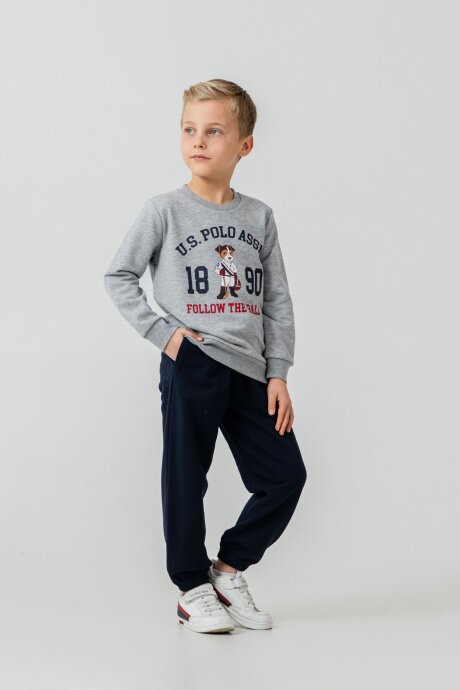 U.S. Polo Assn. Erkek Çocuk Baskılı Gri Uzun Kol Eşofman Takımı US2632-C-V1 - 6
