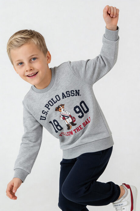 U.S. Polo Assn. Erkek Çocuk Baskılı Gri Uzun Kol Eşofman Takımı US2632-C-V1 - 7
