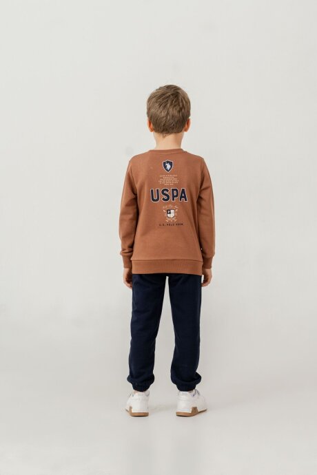 U.S. Polo Assn. Erkek Çocuk Baskılı Kahverengi Uzun Kol Eşofman Takımı US2626-C-V1 - 2