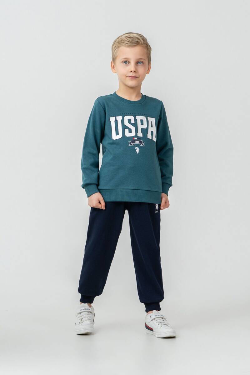 U.S. Polo Assn. Erkek Çocuk Baskılı Yeşil Uzun Kol Eşofman Takımı US2628-C-V3 - 3