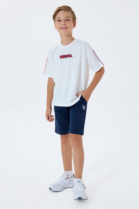 U.S. Polo Assn. Erkek Çocuk Bisiklet Yaka Nakışlı Yazlık Regular Fit Beyaz Bermuda Takım US2402-C-V2