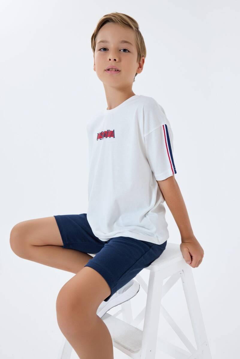 U.S. Polo Assn. Erkek Çocuk Bisiklet Yaka Nakışlı Yazlık Regular Fit Beyaz Bermuda Takım US2402-C-V2 - 2