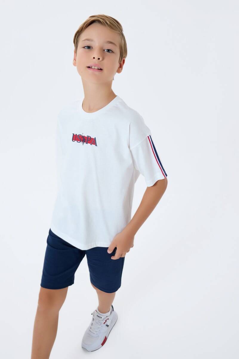 U.S. Polo Assn. Erkek Çocuk Bisiklet Yaka Nakışlı Yazlık Regular Fit Beyaz Bermuda Takım US2402-C-V2 - 3