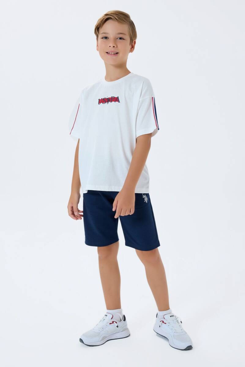 U.S. Polo Assn. Erkek Çocuk Bisiklet Yaka Nakışlı Yazlık Regular Fit Beyaz Bermuda Takım US2402-C-V2 - 5