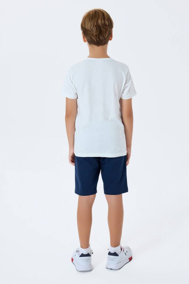 U.S. Polo Assn. Erkek Çocuk %100 Pamuk Bisiklet Yaka Nakışlı Yazlık Regular Fit Beyaz Bermuda Takım US2404-C-V1 - 4