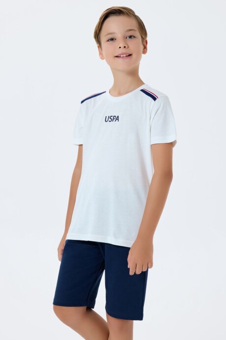 U.S. Polo Assn. Erkek Çocuk %100 Pamuk Bisiklet Yaka Nakışlı Yazlık Regular Fit Beyaz Bermuda Takım US2404-C-V1 - 5