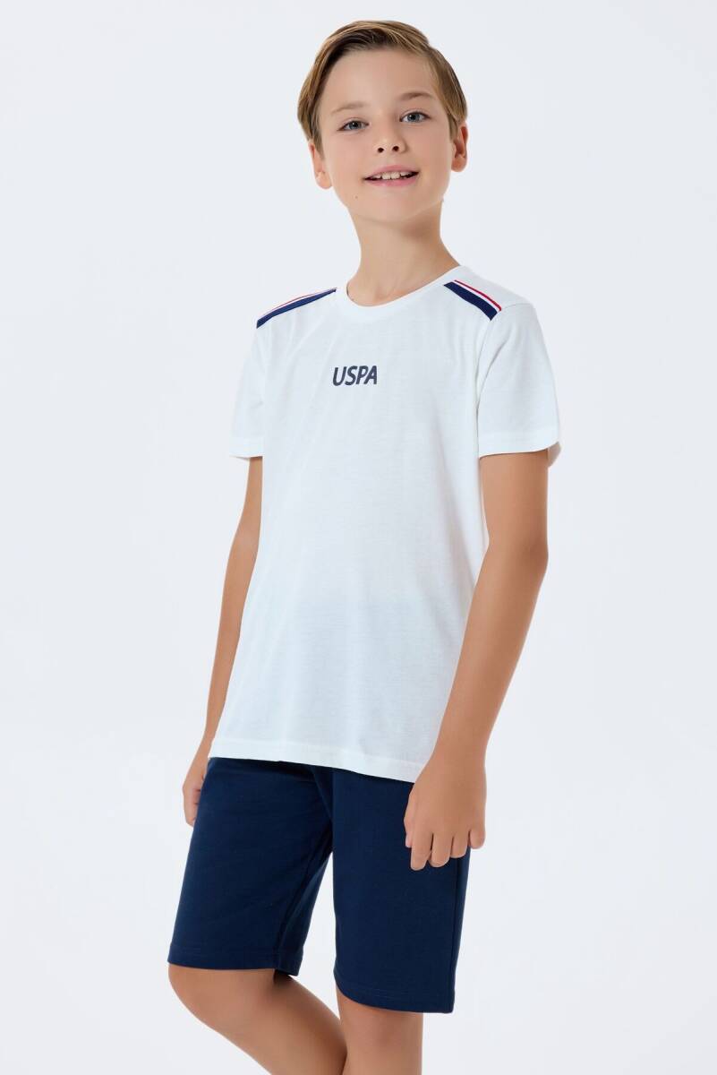 U.S. Polo Assn. Erkek Çocuk %100 Pamuk Bisiklet Yaka Nakışlı Yazlık Regular Fit Beyaz Bermuda Takım US2404-C-V1 - 5