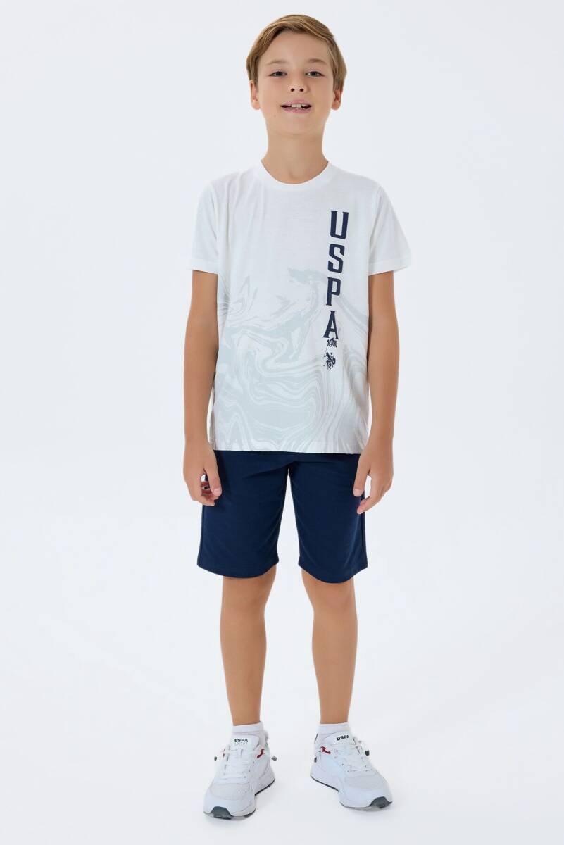 U.S. Polo Assn. Erkek Çocuk %100 Pamuk Bisiklet Yaka Nakışlı Yazlık Regular Fit Beyaz Bermuda Takım US2412-C-V1 - 1