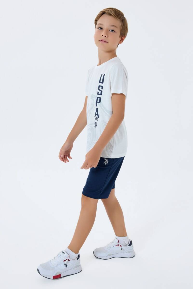 U.S. Polo Assn. Erkek Çocuk %100 Pamuk Bisiklet Yaka Nakışlı Yazlık Regular Fit Beyaz Bermuda Takım US2412-C-V1 - 2