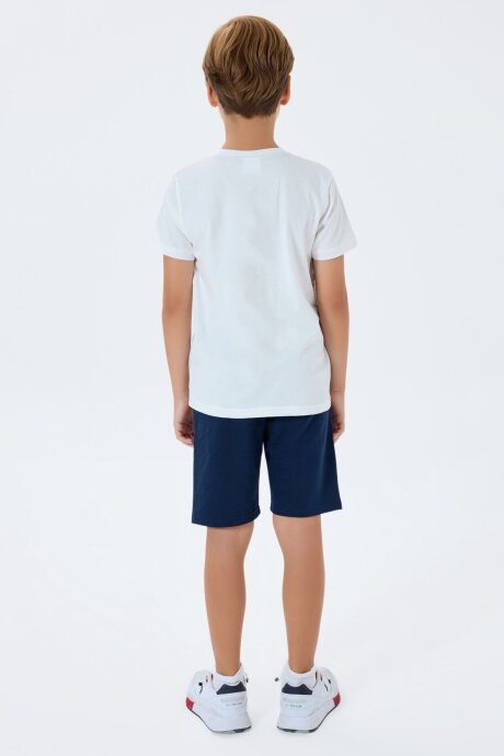 U.S. Polo Assn. Erkek Çocuk %100 Pamuk Bisiklet Yaka Nakışlı Yazlık Regular Fit Beyaz Bermuda Takım US2412-C-V1 - 4