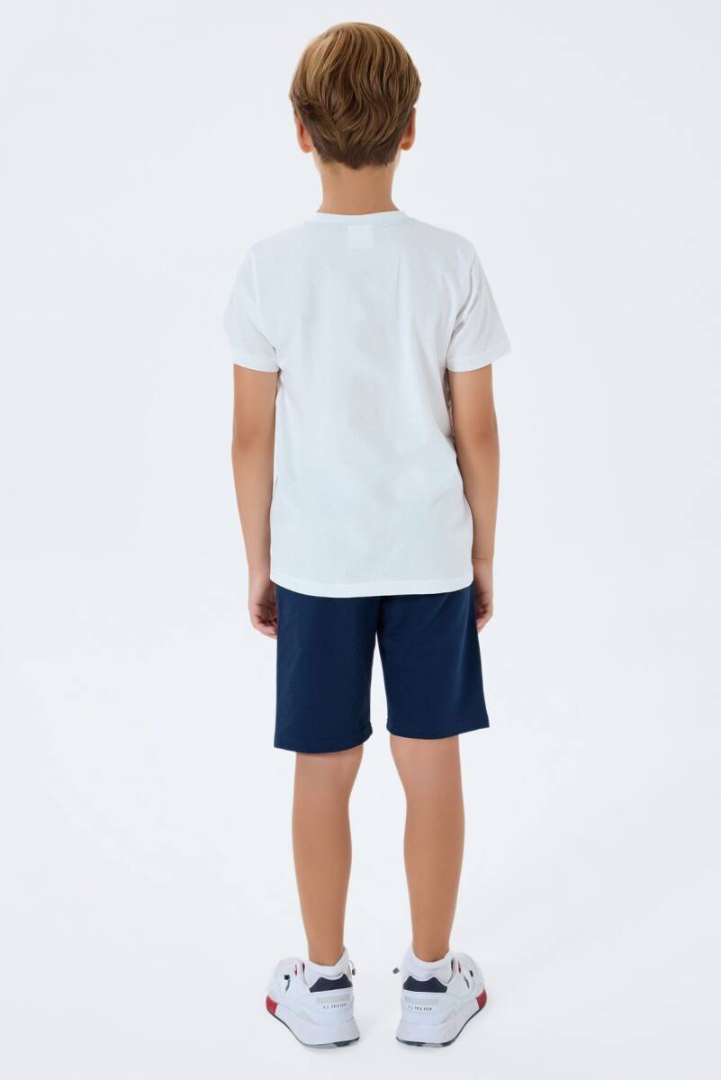 U.S. Polo Assn. Erkek Çocuk %100 Pamuk Bisiklet Yaka Nakışlı Yazlık Regular Fit Beyaz Bermuda Takım US2412-C-V1 - 4