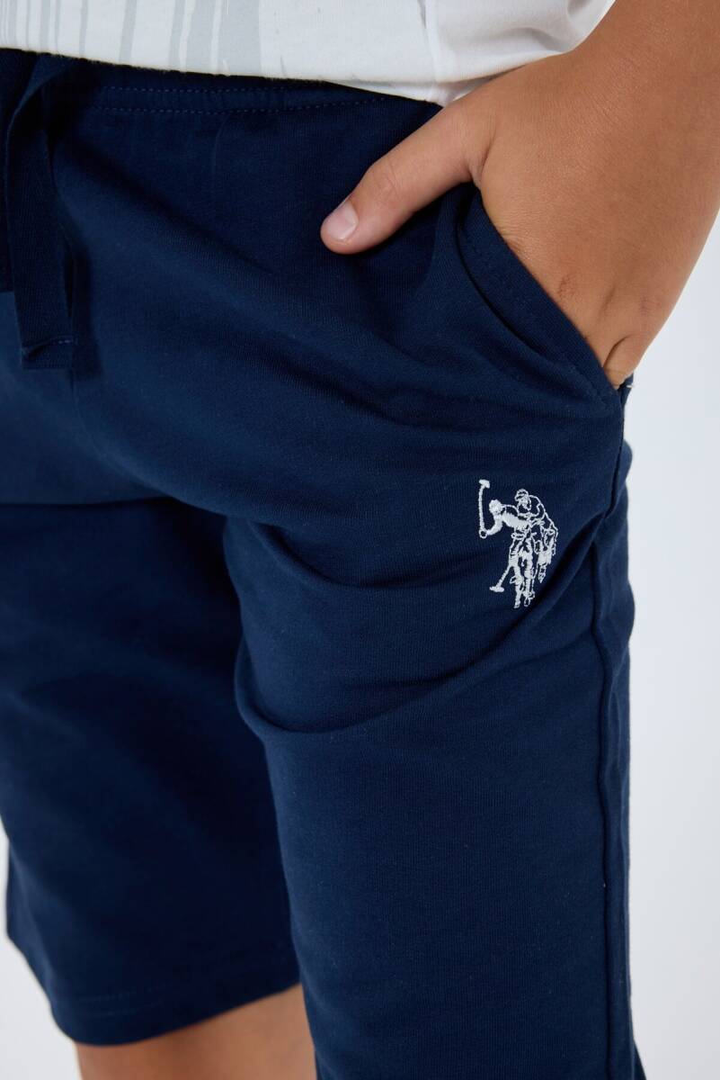 U.S. Polo Assn. Erkek Çocuk %100 Pamuk Bisiklet Yaka Nakışlı Yazlık Regular Fit Beyaz Bermuda Takım US2412-C-V1 - 5