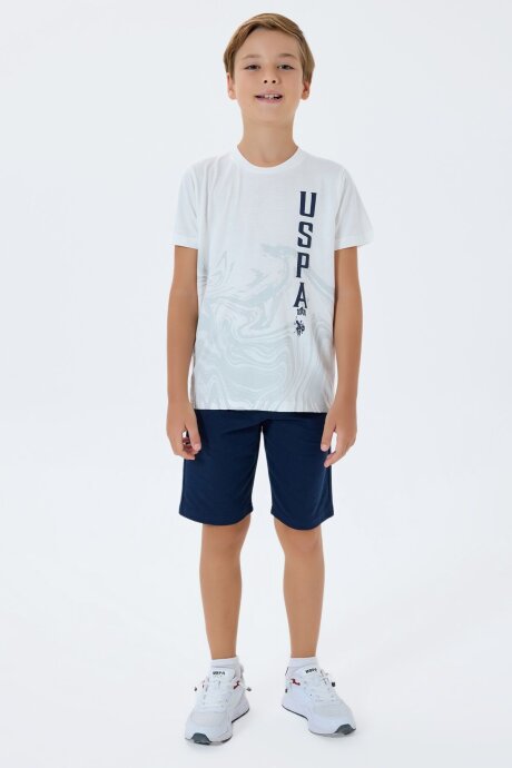 U.S. Polo Assn. Erkek Çocuk Bisiklet Yaka Nakışlı Yazlık Regular Fit Beyaz Bermuda Takım US2412-C-V1