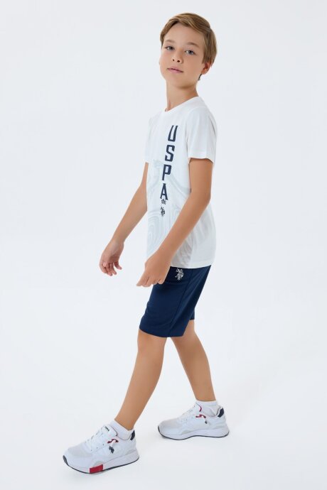 U.S. Polo Assn. Erkek Çocuk Bisiklet Yaka Nakışlı Yazlık Regular Fit Beyaz Bermuda Takım US2412-C-V1 (1)