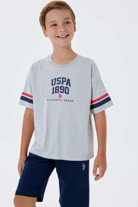 U.S. Polo Assn. Erkek Çocuk %100 Pamuk Bisiklet Yaka Nakışlı Yazlık Regular Fit Beyaz Bermuda Takım US2414-C-V1 - 1