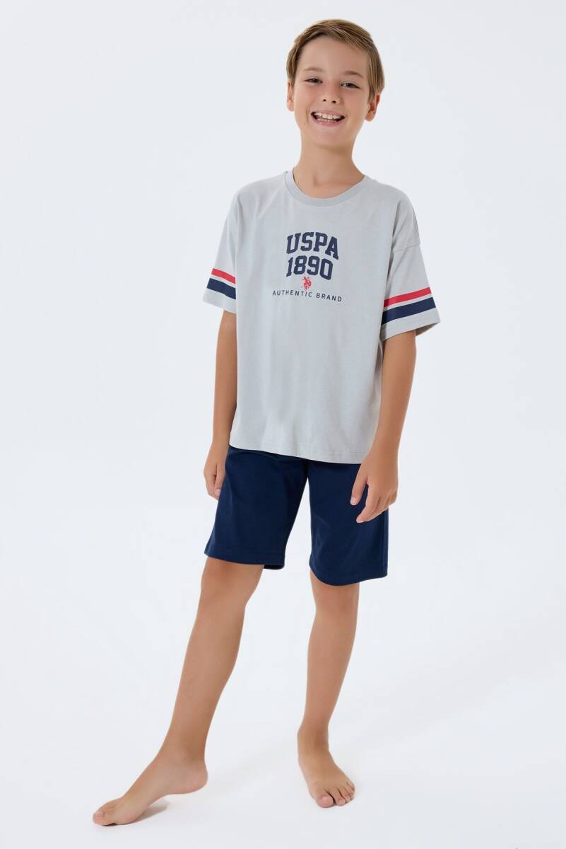 U.S. Polo Assn. Erkek Çocuk %100 Pamuk Bisiklet Yaka Nakışlı Yazlık Regular Fit Beyaz Bermuda Takım US2414-C-V1 - 2