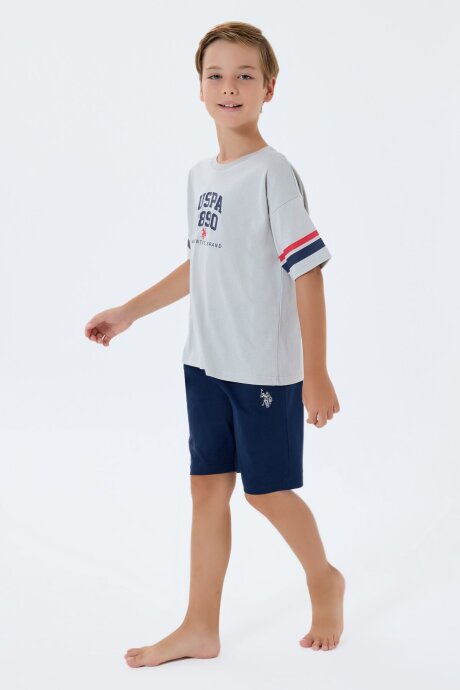U.S. Polo Assn. Erkek Çocuk %100 Pamuk Bisiklet Yaka Nakışlı Yazlık Regular Fit Beyaz Bermuda Takım US2414-C-V1 - 5