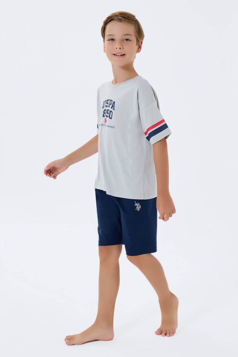 U.S. Polo Assn. Erkek Çocuk %100 Pamuk Bisiklet Yaka Nakışlı Yazlık Regular Fit Beyaz Bermuda Takım US2414-C-V1 - 5