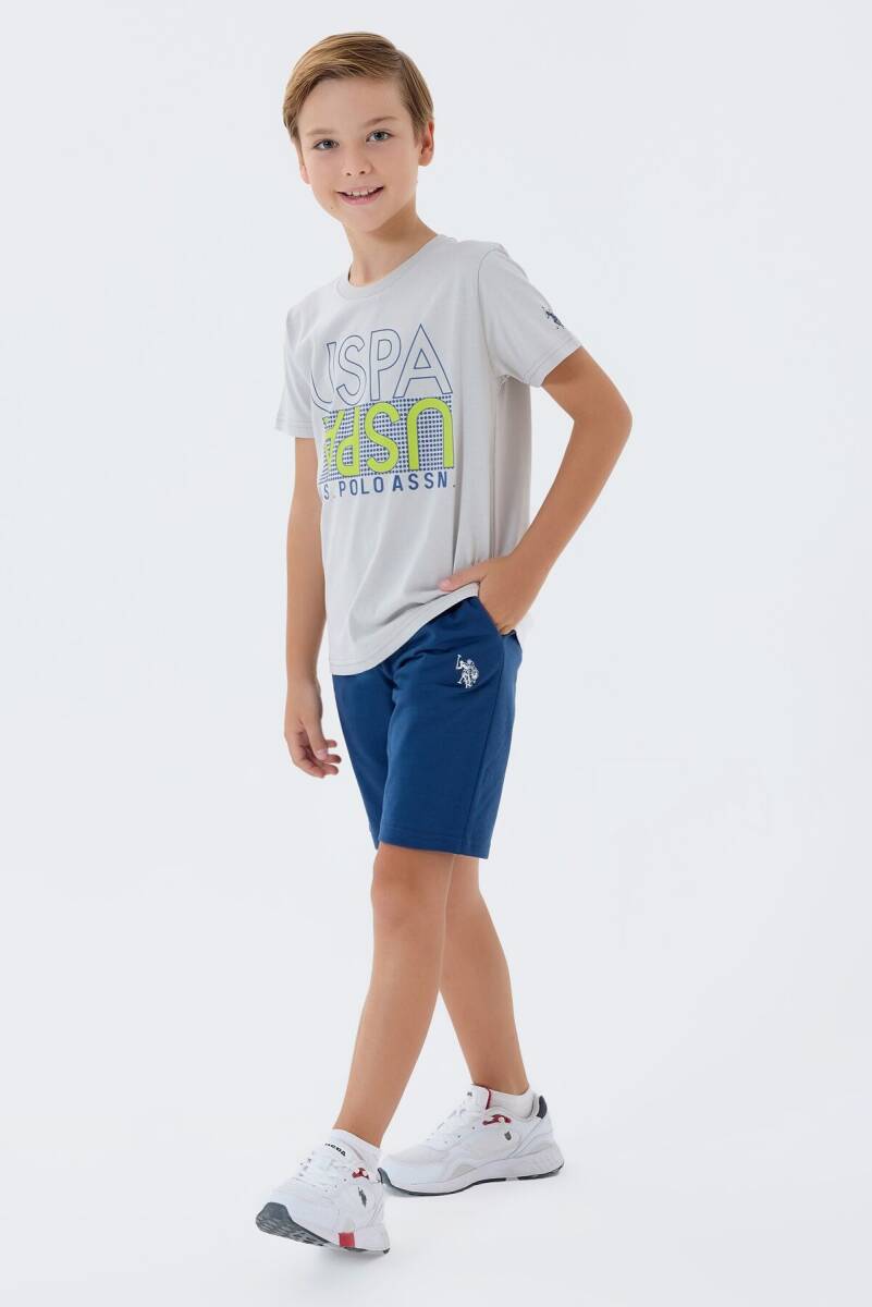 U.S. Polo Assn. Erkek Çocuk %100 Pamuk Bisiklet Yaka Nakışlı Yazlık Regular Fit Beyaz Bermuda Takım US2417-C-V1 - 1