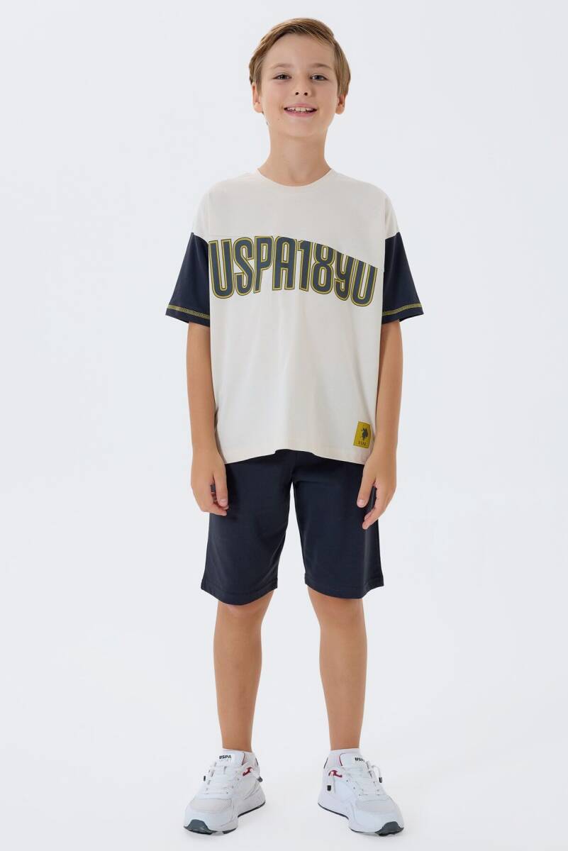U.S. Polo Assn. Erkek Çocuk Bisiklet Yaka Nakışlı Yazlık Regular Fit Beyaz Bermuda Takım US2418-C-V1 - 2