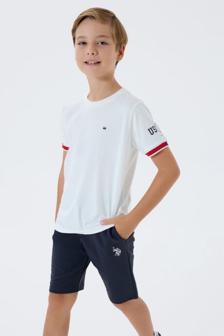 U.S. Polo Assn. Erkek Çocuk %100 Pamuk Bisiklet Yaka Nakışlı Yazlık Regular Fit Beyaz Bermuda Takım US2424-C-V2 